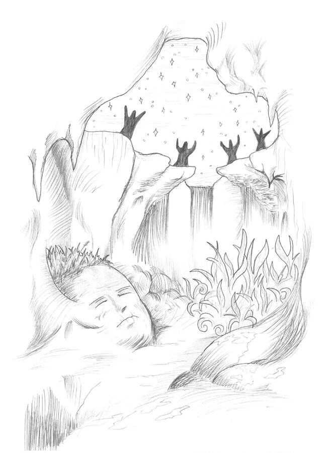 Cult of Antero Vipunen - This image connects the poem Mirror of Mind from the book to the broader influence that the Kalevala epic has had on my artistic thinking. Antero Vipunen is the sage giant lying underground.